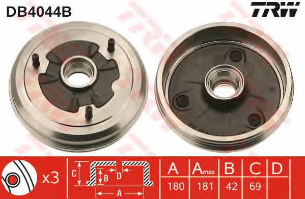 TRW DB4044B Brake drum with wheel bearing, assy DB4044B