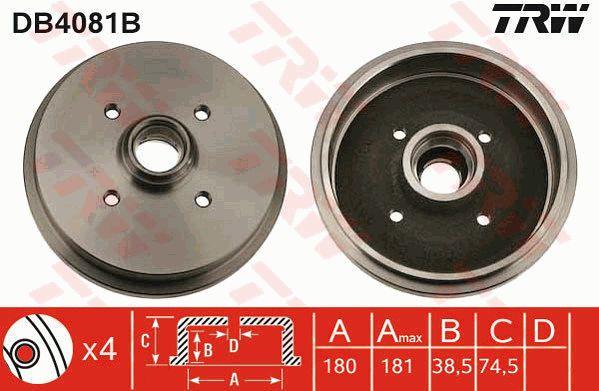 TRW DB4081B Brake drum with wheel bearing, assy DB4081B