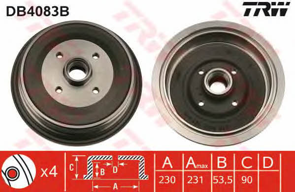 TRW DB4083B Brake drum with wheel bearing, assy DB4083B
