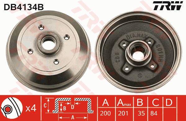 TRW DB4134B Brake drum with wheel bearing, assy DB4134B