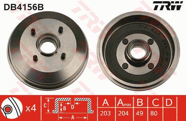 TRW DB4156B Brake drum with wheel bearing, assy DB4156B