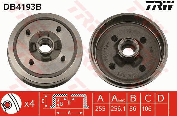TRW DB4193B Brake drum with wheel bearing, assy DB4193B