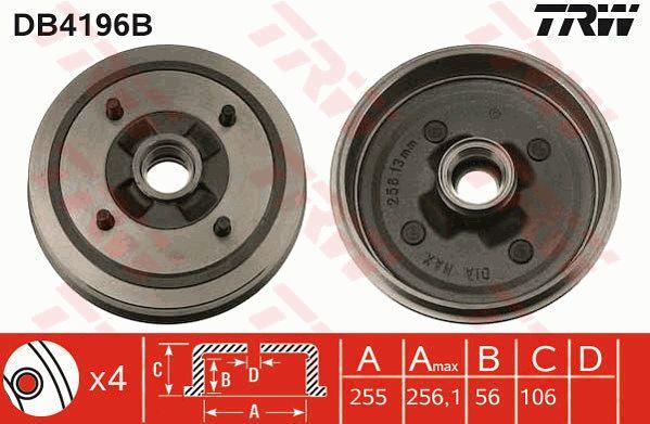 TRW DB4196B Brake drum with wheel bearing, assy DB4196B