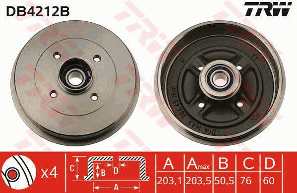 TRW DB4212B Brake drum with wheel bearing, assy DB4212B