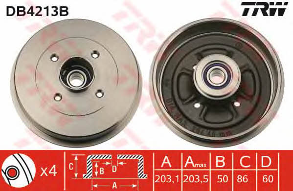 TRW DB4213B Brake drum with wheel bearing, assy DB4213B