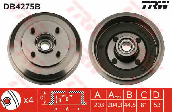 TRW DB4275B Brake drum with wheel bearing, assy DB4275B