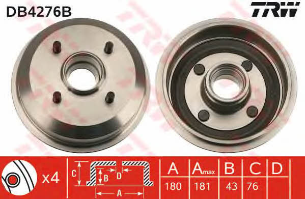 TRW DB4276B Brake drum with wheel bearing, assy DB4276B