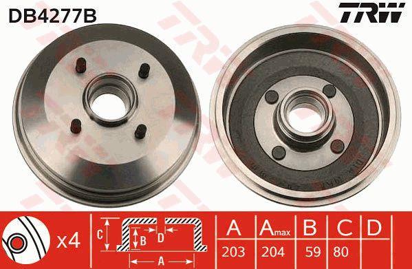 TRW DB4277B Brake drum with wheel bearing, assy DB4277B
