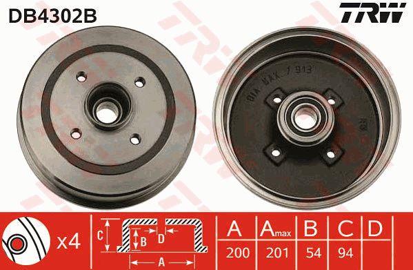 TRW DB4302B Brake drum with wheel bearing, assy DB4302B