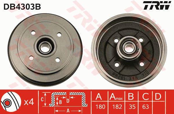 TRW DB4303B Brake drum with wheel bearing, assy DB4303B