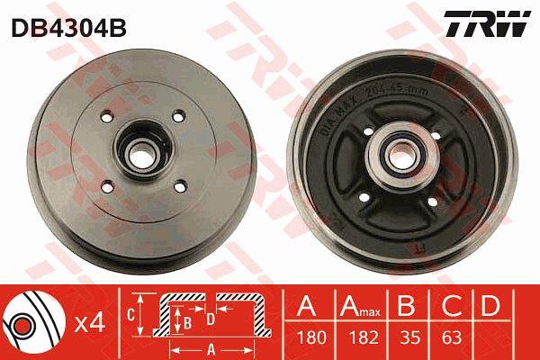 TRW DB4304B Brake drum with wheel bearing, assy DB4304B