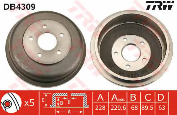 Rear brake drum TRW DB4309