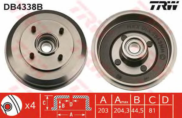 TRW DB4338B Brake drum with wheel bearing, assy DB4338B