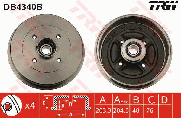 TRW DB4340B Brake drum with wheel bearing, assy DB4340B