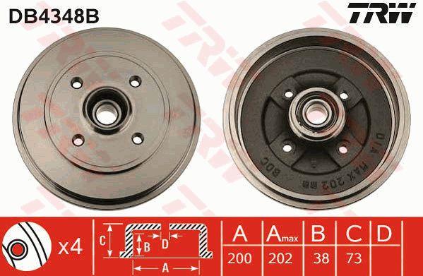 TRW DB4348B Brake drum with wheel bearing, assy DB4348B