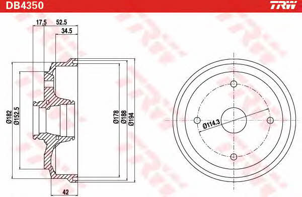 Rear brake drum TRW DB4350