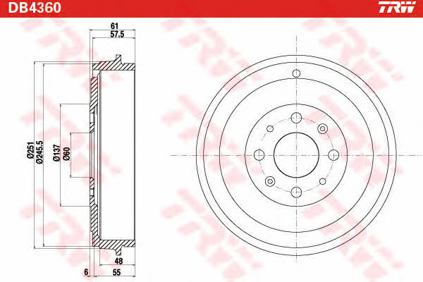 TRW DB4360 Rear brake drum DB4360