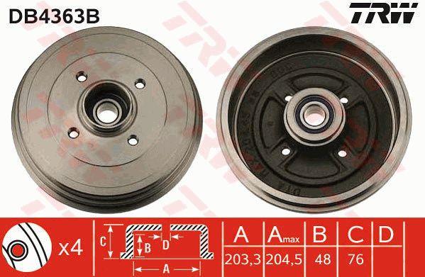 TRW DB4363B Brake drum with wheel bearing, assy DB4363B