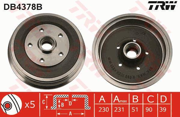 TRW DB4378B Brake drum with wheel bearing, assy DB4378B