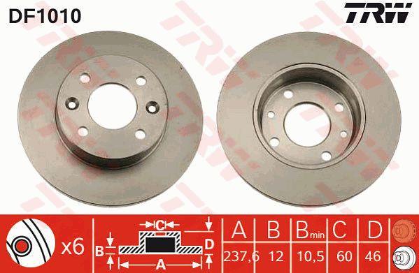 Unventilated front brake disc TRW DF1010