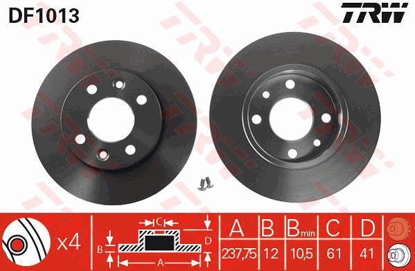 Unventilated front brake disc TRW DF1013