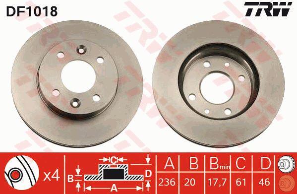 Front brake disc ventilated TRW DF1018