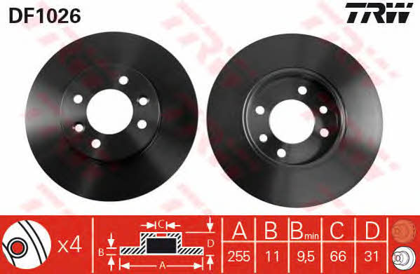 TRW DF1026 Rear brake disc, non-ventilated DF1026