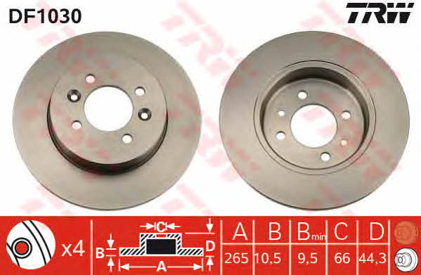 Rear brake disc, non-ventilated TRW DF1030
