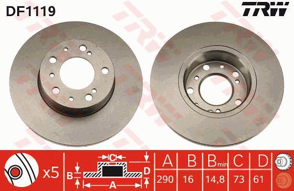 Unventilated front brake disc TRW DF1119