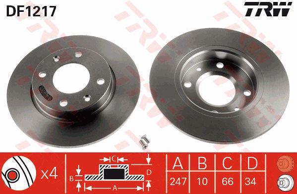 Unventilated front brake disc TRW DF1217