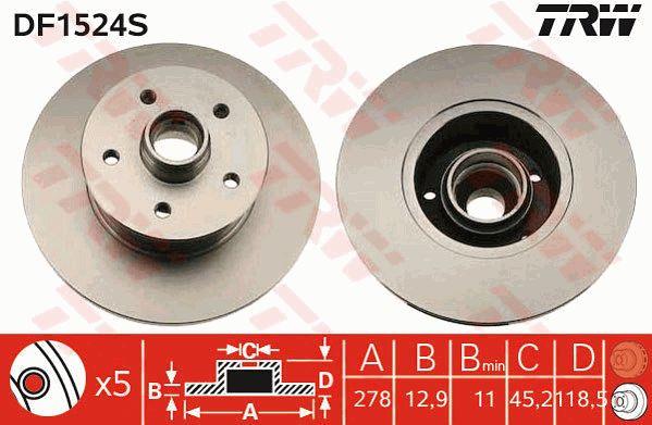 Unventilated front brake disc TRW DF1524S
