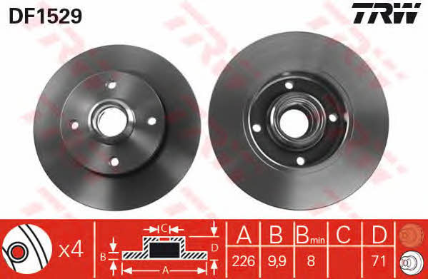 TRW DF1529 Rear brake disc, non-ventilated DF1529