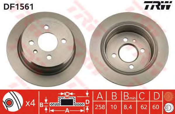 TRW DF1561 Rear brake disc, non-ventilated DF1561