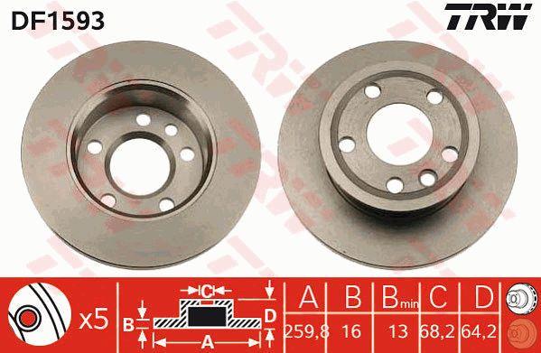Unventilated front brake disc TRW DF1593