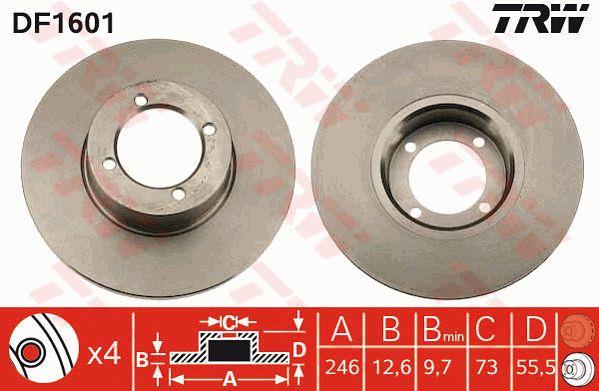 Unventilated front brake disc TRW DF1601