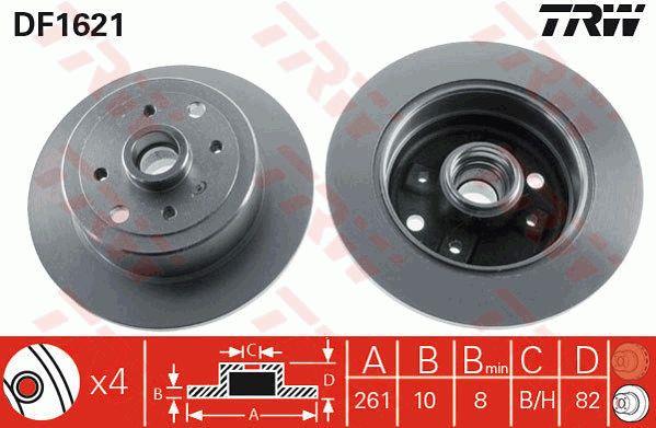 Rear brake disc, non-ventilated TRW DF1621