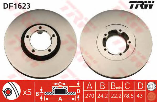 TRW DF1623 Front brake disc ventilated DF1623