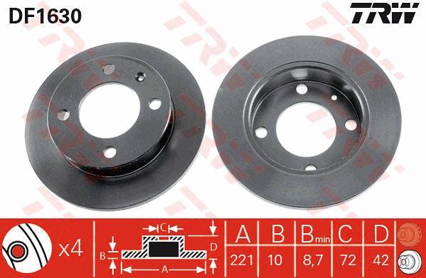 Unventilated front brake disc TRW DF1630