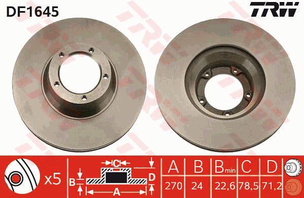 Front brake disc ventilated TRW DF1645