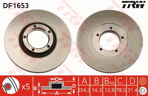 Unventilated front brake disc TRW DF1653