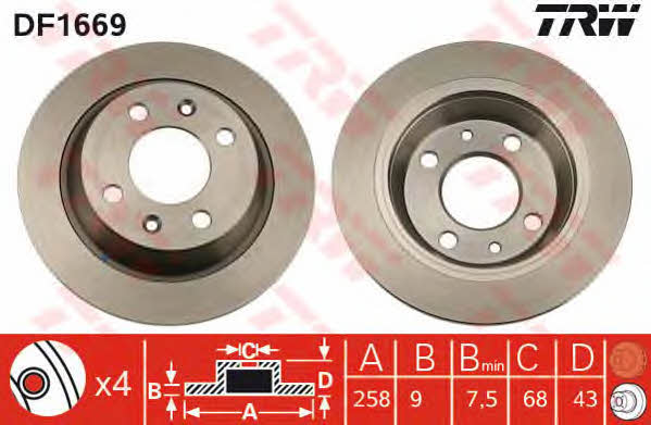 TRW DF1669 Rear brake disc, non-ventilated DF1669