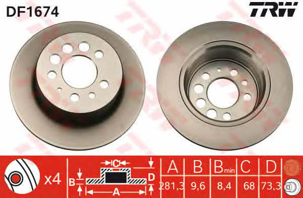 TRW DF1674 Rear brake disc, non-ventilated DF1674