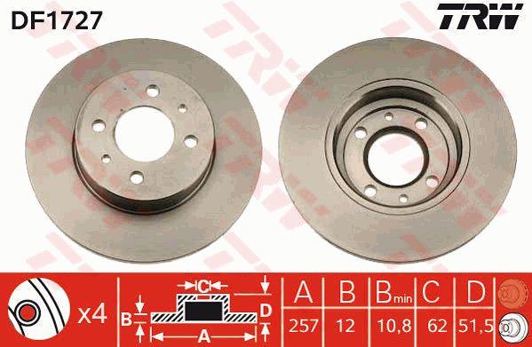 Unventilated front brake disc TRW DF1727