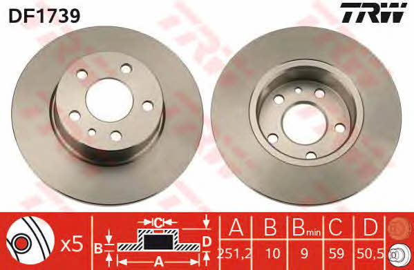TRW DF1739 Rear brake disc, non-ventilated DF1739