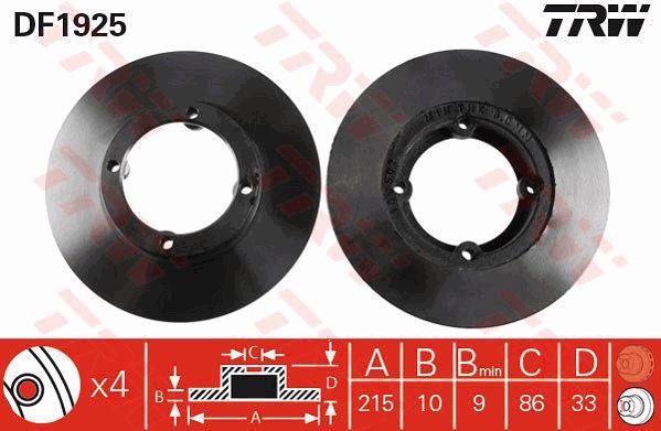 Unventilated front brake disc TRW DF1925