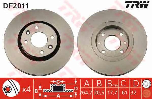 TRW DF2011 Front brake disc ventilated DF2011