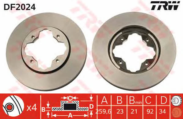 Front vented brake disc TRW DF2024