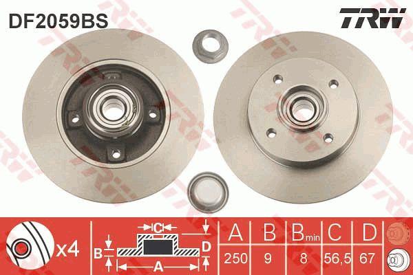 TRW DF2059BS Rear brake disc, non-ventilated DF2059BS