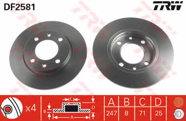 Rear solid brake disc TRW DF2581