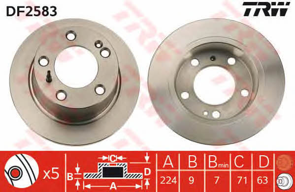 TRW DF2583 Rear brake disc, non-ventilated DF2583